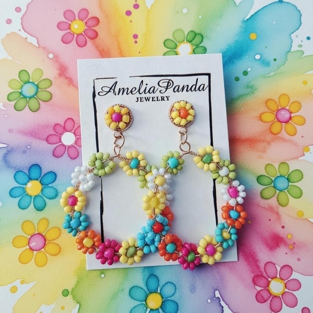 NEW Colorful Floral Hoop Earrings 🌸